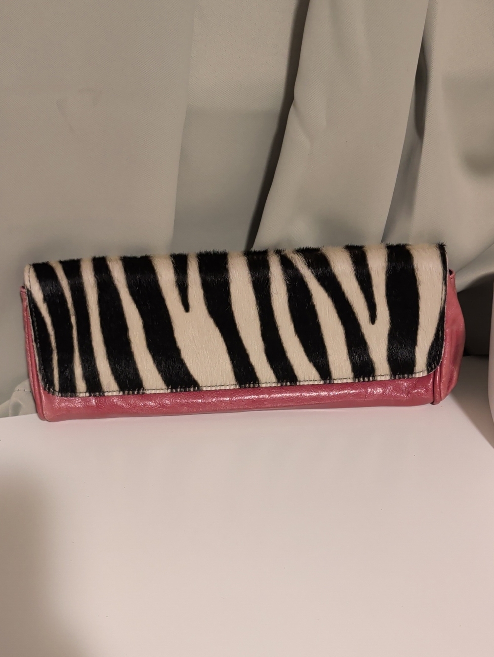 Zebra Print Pink Leather Clutch